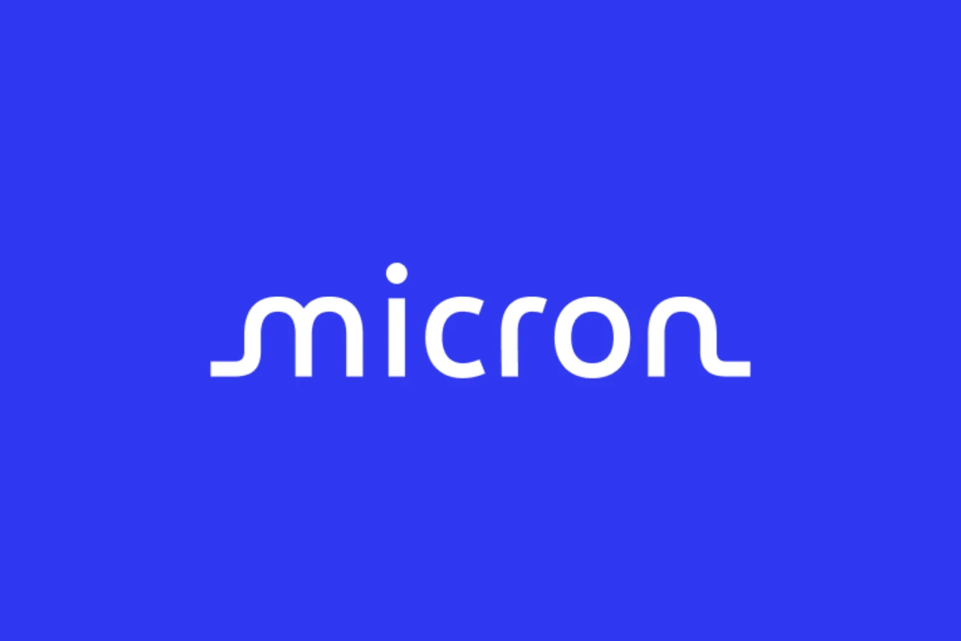 Micron wordmark in white on bright blue