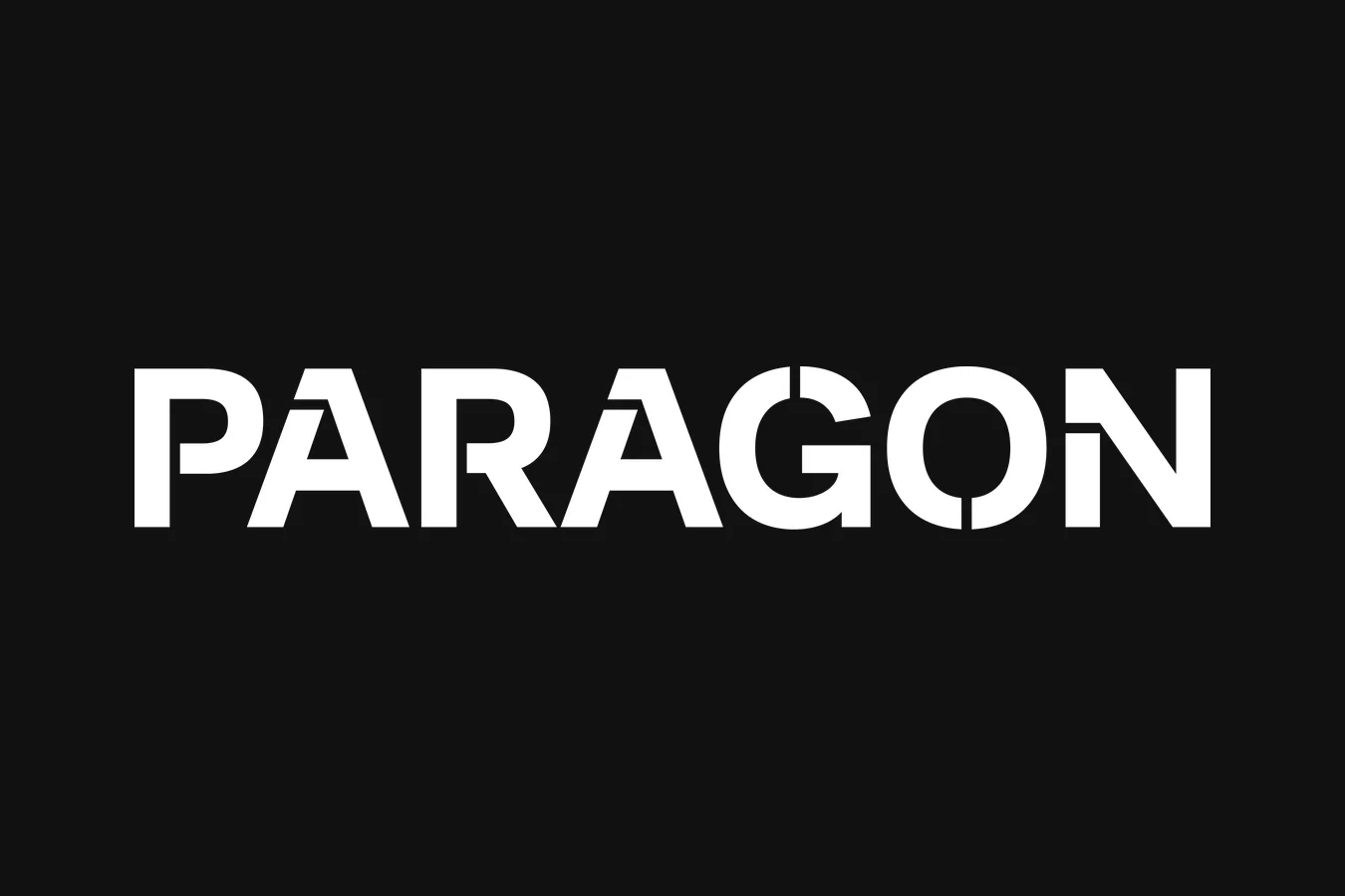 White PARAGON wordmark in heavy type on near-black