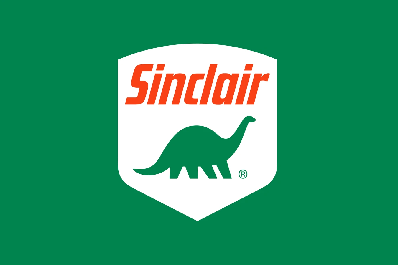 Sinclair shield in white on a flat green background